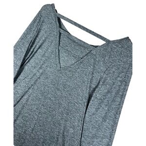 Marika Women's Gray Heather V-Neck Long Sleeve Activewear Top Open‎ Back Medium